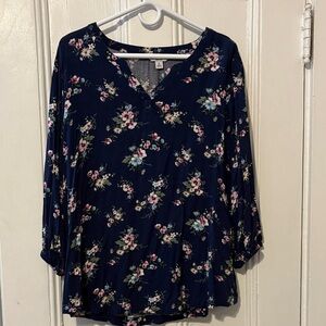Croft & Barrow Navy Floral Blouse